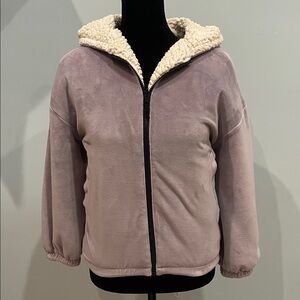 Women's Sherpa-Lined Hooded Jacket - Lavender and cream reversible